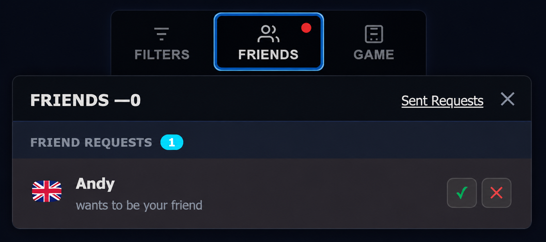 Friends drawer with custom names, messaging and call-back